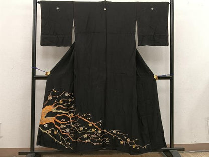 平和屋着物■豪華黒留袖 総刺繍 枝梅文 金銀糸 正絹 逸品 BAAW6429mz