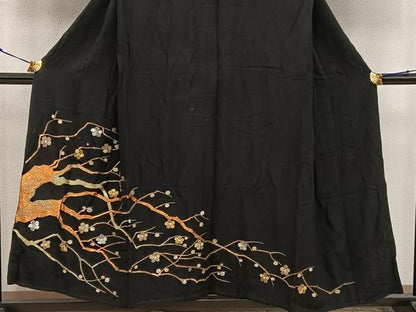 平和屋着物■豪華黒留袖 総刺繍 枝梅文 金銀糸 正絹 逸品 BAAW6429mz