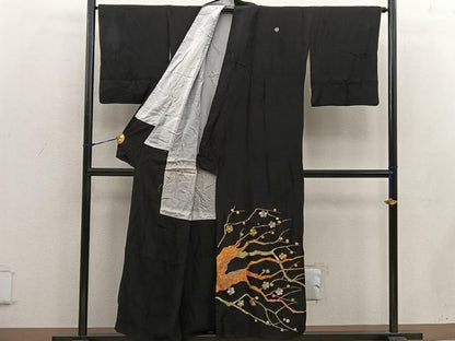 平和屋着物■豪華黒留袖 総刺繍 枝梅文 金銀糸 正絹 逸品 BAAW6429mz