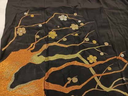 平和屋着物■豪華黒留袖 総刺繍 枝梅文 金銀糸 正絹 逸品 BAAW6429mz