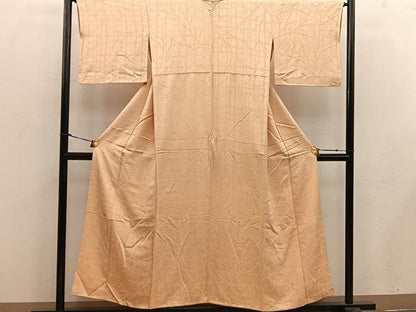 平和屋着物■上質な色無地　草葉地紋　萱草色　正絹　逸品　BAAW6430mz