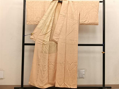 平和屋着物■上質な色無地　草葉地紋　萱草色　正絹　逸品　BAAW6430mz
