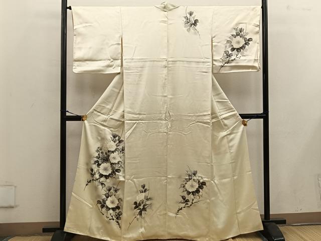 平和屋着物■訪問着　手描き　草花文　正絹　逸品　BAAW6438mz
