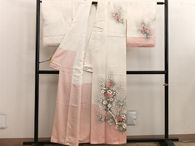 平和屋着物■訪問着 手描き 枝花文 暈し染め 正絹 逸品 BAAW6443mz