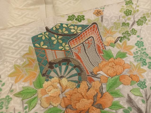 平和屋着物■訪問着 総刺繍 御所車花文 金銀糸 正絹 逸品 BAAW6445mz