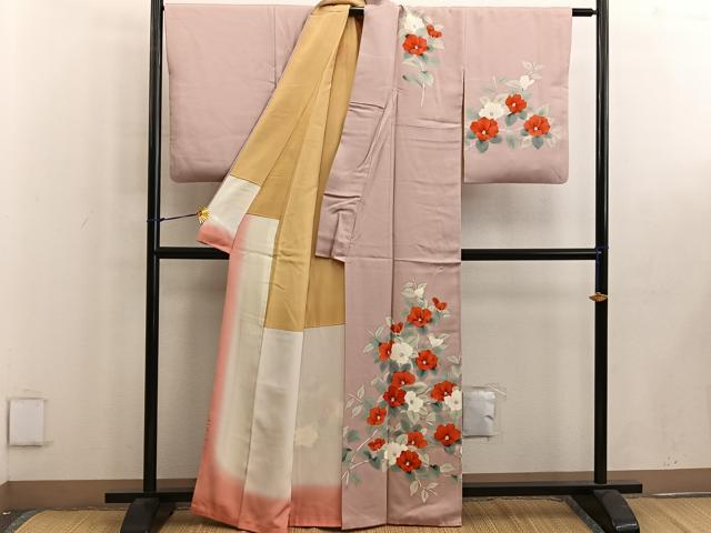 平和屋着物■訪問着 手描き 枝椿 正絹 逸品 BAAW6446mz