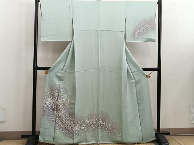 平和屋着物■訪問着 刺繍 檜扇花文 暈し染め 正絹 逸品 BAAW6449mz