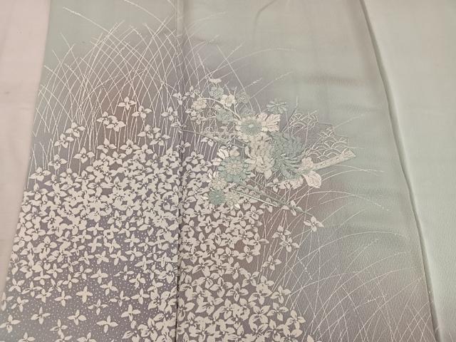 平和屋着物■訪問着 刺繍 檜扇花文 暈し染め 正絹 逸品 BAAW6449mz