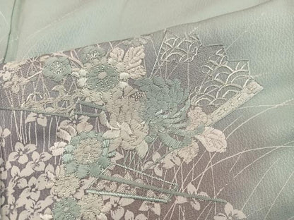 平和屋着物■訪問着 刺繍 檜扇花文 暈し染め 正絹 逸品 BAAW6449mz
