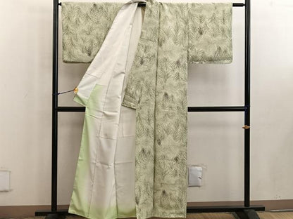 平和屋着物■上質な小紋　紬地　草葉文　正絹　逸品　BAAW6457mz