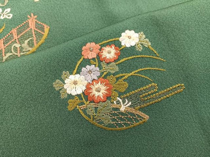 平和屋着物■訪問着　総刺繍　草花文　正絹　逸品　BAAW6463mz