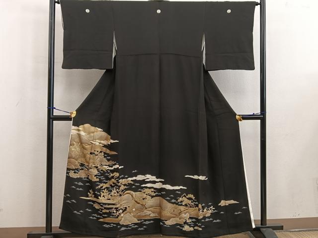 平和屋着物■豪華黒留袖　遠山枝花文　金彩　正絹　逸品　BAAW6469mz