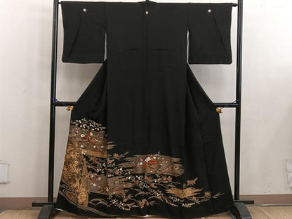 平和屋着物■豪華黒留袖 駒刺繍 籬菊花文 金彩 正絹 逸品 BAAW6472mz
