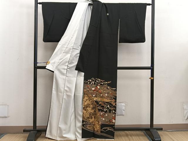 平和屋着物■豪華黒留袖 駒刺繍 籬菊花文 金彩 正絹 逸品 BAAW6472mz