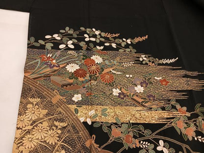 平和屋着物■豪華黒留袖 駒刺繍 籬菊花文 金彩 正絹 逸品 BAAW6472mz