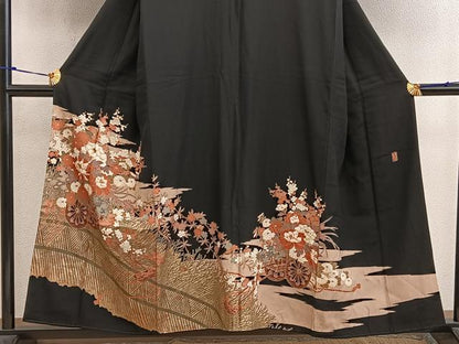 平和屋着物■豪華黒留袖　作家物　刺繍　花車文　金彩　正絹　逸品　BAAW6478mz