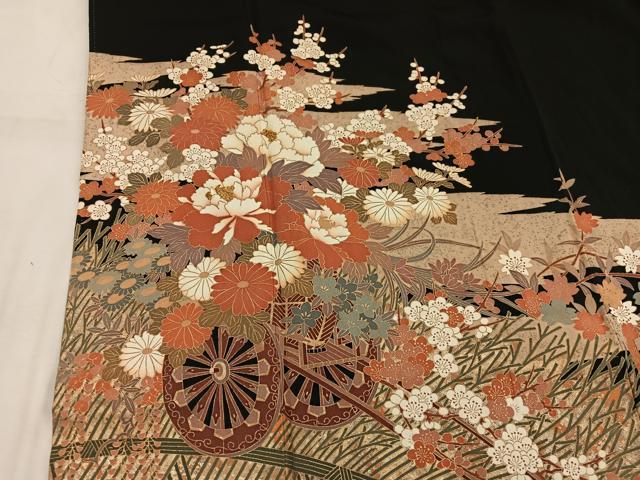 平和屋着物■豪華黒留袖　作家物　刺繍　花車文　金彩　正絹　逸品　BAAW6478mz