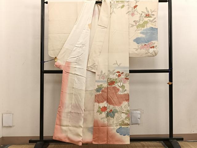 平和屋着物■訪問着　刺繍　雲取り牡丹花文　金彩　正絹　逸品　BAAW6491mz