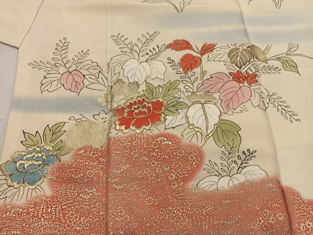 平和屋着物■訪問着　刺繍　雲取り牡丹花文　金彩　正絹　逸品　BAAW6491mz