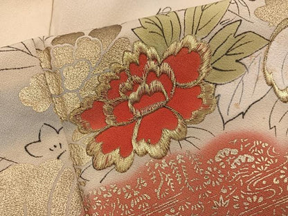 平和屋着物■訪問着　刺繍　雲取り牡丹花文　金彩　正絹　逸品　BAAW6491mz