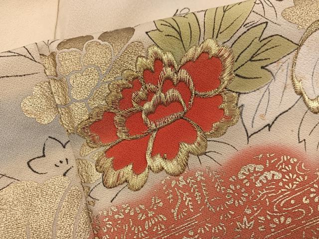 平和屋着物■訪問着　刺繍　雲取り牡丹花文　金彩　正絹　逸品　BAAW6491mz