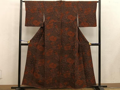 平和屋着物■上質な小紋　切嵌更紗花文　鬼しぼ縮緬　正絹　逸品　未使用　BAAW6495mz