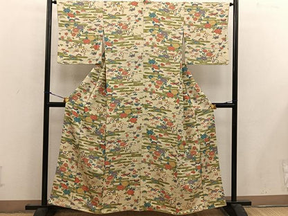 平和屋着物■上質な小紋　エ霞牡丹花文　京都きもの友禅扱い　正絹　逸品　BAAW6502mz