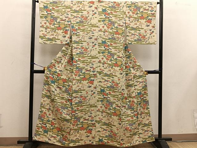 平和屋着物■上質な小紋　エ霞牡丹花文　京都きもの友禅扱い　正絹　逸品　BAAW6502mz