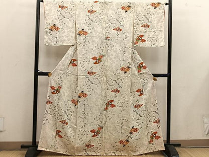 平和屋着物■上質な小紋　扇面花文　正絹　逸品　BAAW6505mz