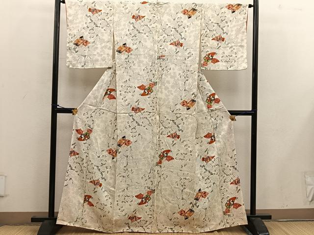 平和屋着物■上質な小紋　扇面花文　正絹　逸品　BAAW6505mz