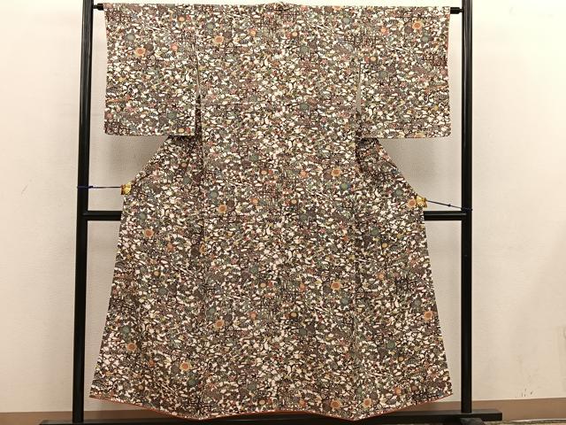 平和屋着物■上質な小紋　型染め　草花文　正絹　逸品　BAAW6510mz