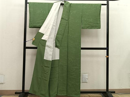 平和屋着物■上質な色無地　風景地紋　老竹色　正絹　逸品　BAAW6514mz
