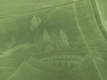 平和屋着物■上質な色無地　風景地紋　老竹色　正絹　逸品　BAAW6514mz