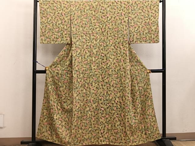 平和屋着物■上質な小紋　草葉文　正絹　逸品　BAAW6538mz