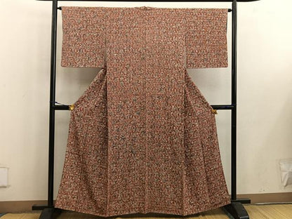 平和屋着物■上質な小紋　ろうけつ染め　草葉文　正絹　逸品　BAAW6540mz