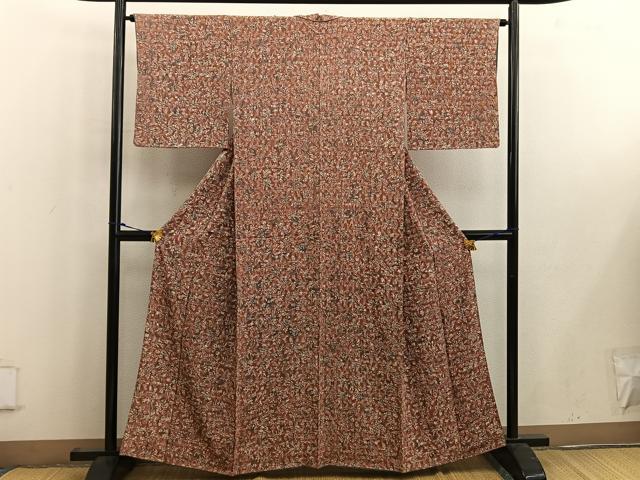 平和屋着物■上質な小紋　ろうけつ染め　草葉文　正絹　逸品　BAAW6540mz