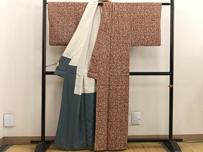 平和屋着物■上質な小紋　ろうけつ染め　草葉文　正絹　逸品　BAAW6540mz