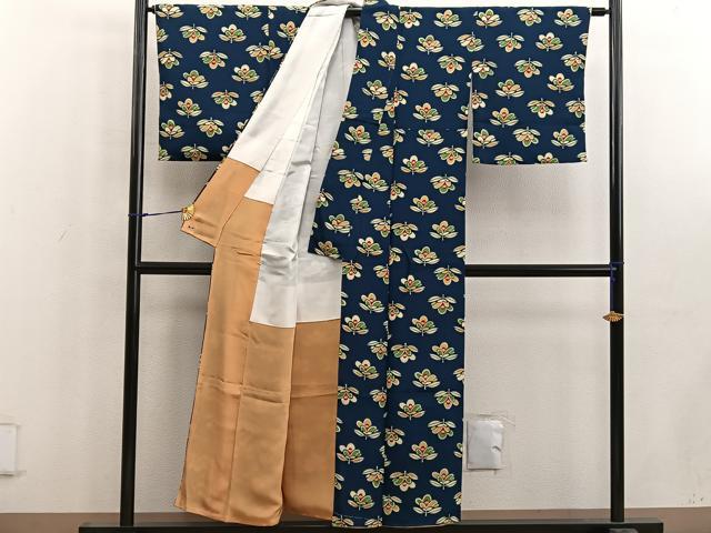 平和屋着物■上質な小紋　型染め　草花文　三越扱い　正絹　逸品　BAAW6545mz