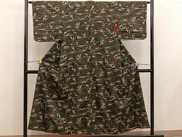 平和屋着物■アンティーク 大正ロマン お召 草花文 正絹 逸品 BAAW6553mz