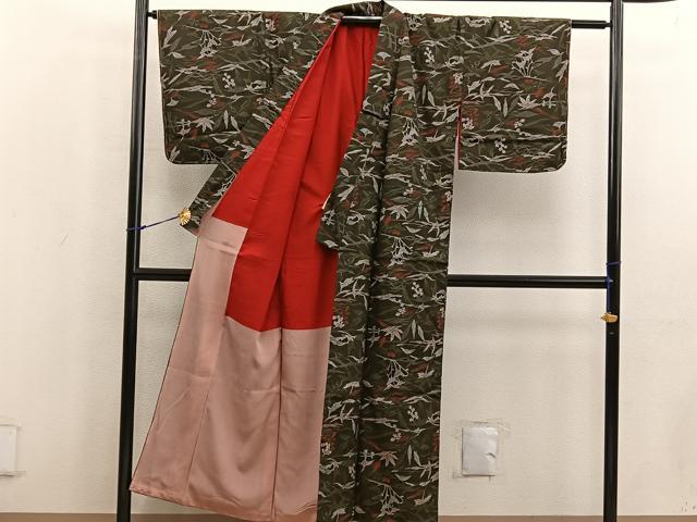 平和屋着物■アンティーク 大正ロマン お召 草花文 正絹 逸品 BAAW6553mz