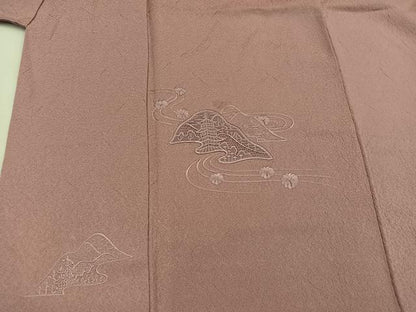平和屋着物■無地絵羽訪問着　スワトウ刺繍　風景文　ときがら茶色　正絹　逸品　BAAW6558mz