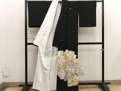 平和屋着物■豪華黒留袖　友禅　風景花文　正絹　逸品　BAAW6560mz