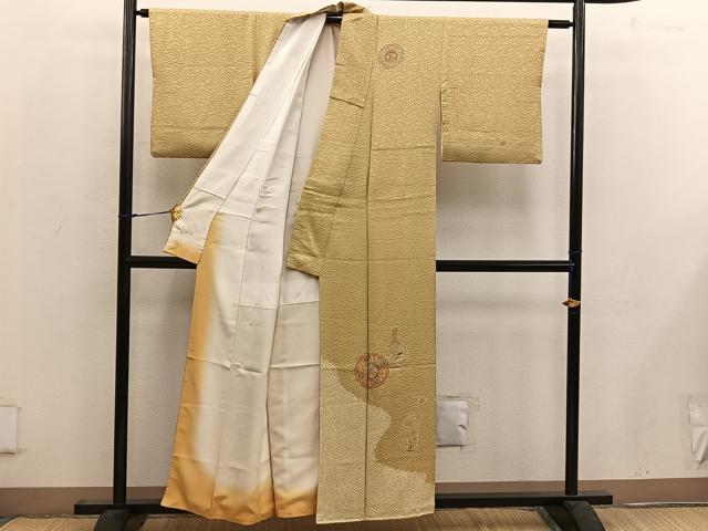 平和屋着物■訪問着　駒刺繍　絞り　陶器花文　正絹　逸品　BAAW6561mz