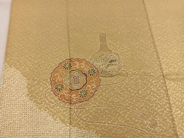 平和屋着物■訪問着　駒刺繍　絞り　陶器花文　正絹　逸品　BAAW6561mz