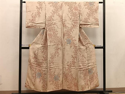 平和屋着物■上質な小紋　草花文　銀糸　正絹　逸品　BAAW6571mz