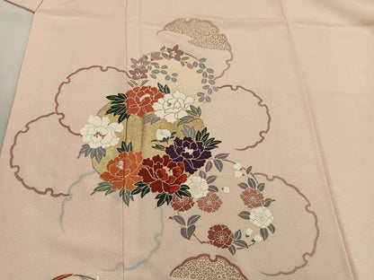 平和屋着物■訪問着　刺繍　雪輪牡丹花文　金彩　正絹　逸品　BAAW6572mz