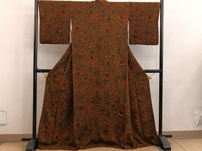平和屋着物■上質な小紋　更紗花文　鬼しぼ縮緬　正絹　逸品　BAAW6586mz