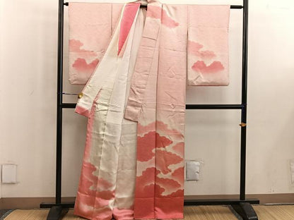 平和屋着物■訪問着　雲重ね文　暈し染め　金通し地　正絹　逸品　BAAW6590mz