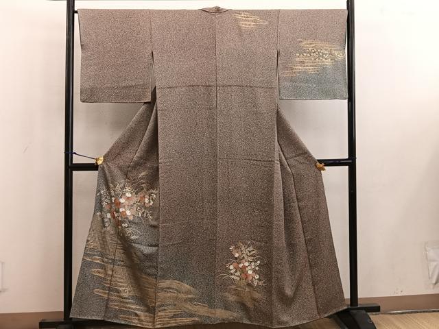 平和屋着物■訪問着　菊花文　たたき染め　金彩　正絹　逸品　BAAW6594mz