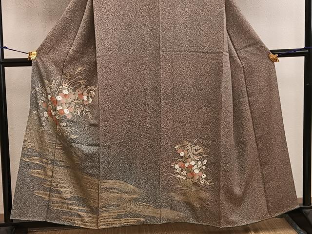 平和屋着物■訪問着　菊花文　たたき染め　金彩　正絹　逸品　BAAW6594mz